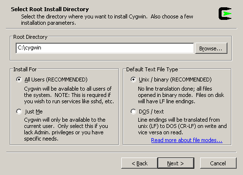 [Select Root Install Directory]